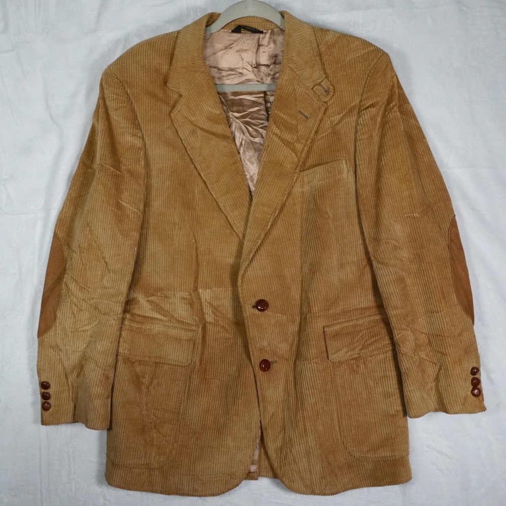 Vintage Corduroy Blazer Mens‎ 42R Tan Camel Trumpeter Elbow Patch Academia Retro